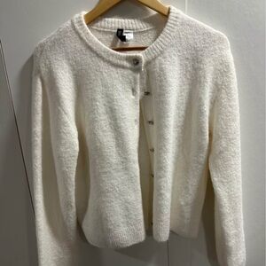 H&M Cream Button-Up Fuzzy Knit Cardigan